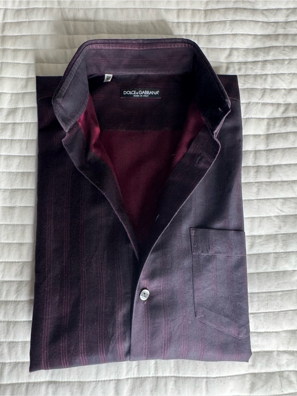 DOLCE & GABBANA Men's Deep Burgundy & Black Stripe Dress Shirt